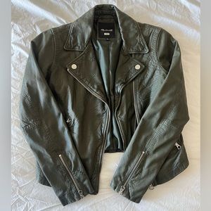 Madewell Washed Leather Motorcycle Jacket Dark Forest S